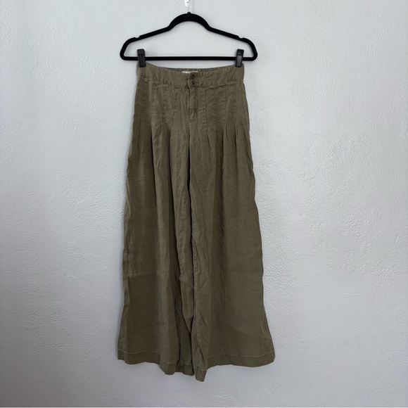 Free People High Rise Olive Green Wide-Leg Pants - Picture 3 of 5